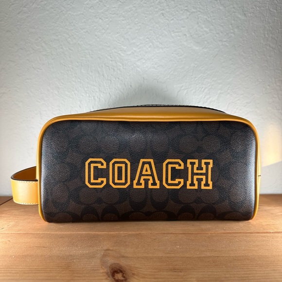 Coach Bags Coach Mens Varsity Toiletry Bag Nwt Yellow And Brown